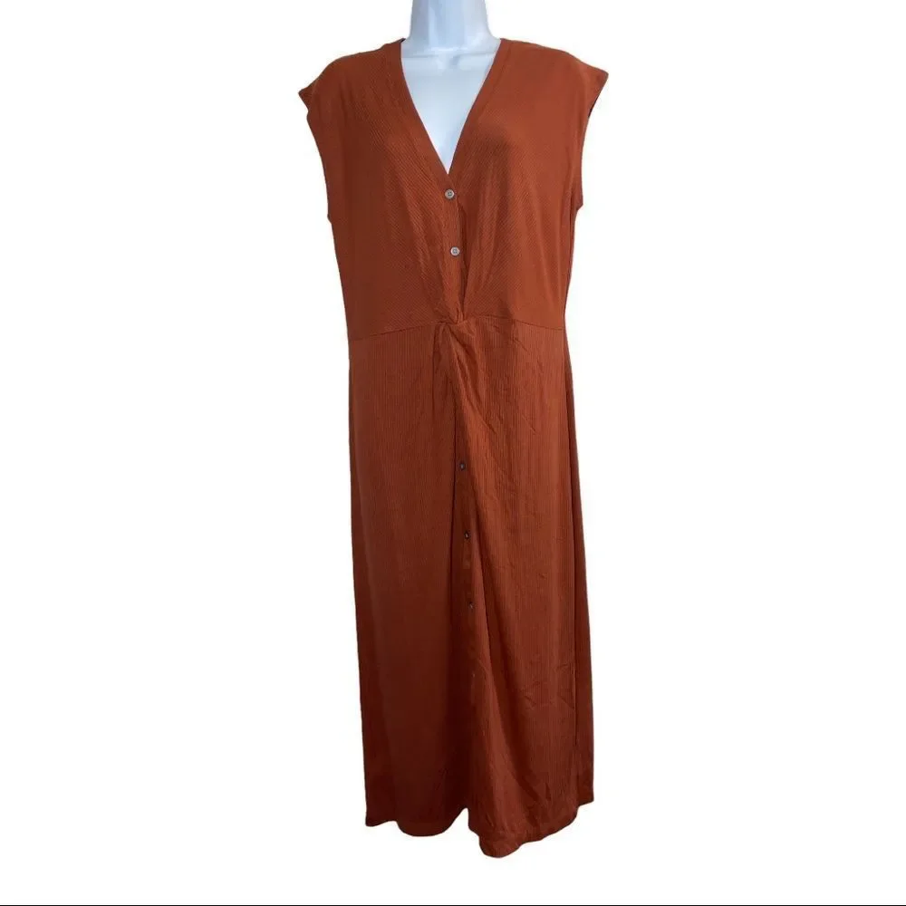 NWT LOFT Rust Orange Henley Twist Midi Dress L - Picture 3 of 10